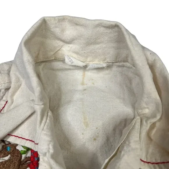 Vintage 60s 70s Embroidered Pearl Snap Big Collar Shirt Deer Floral Youth XS - Picture 6 of 7